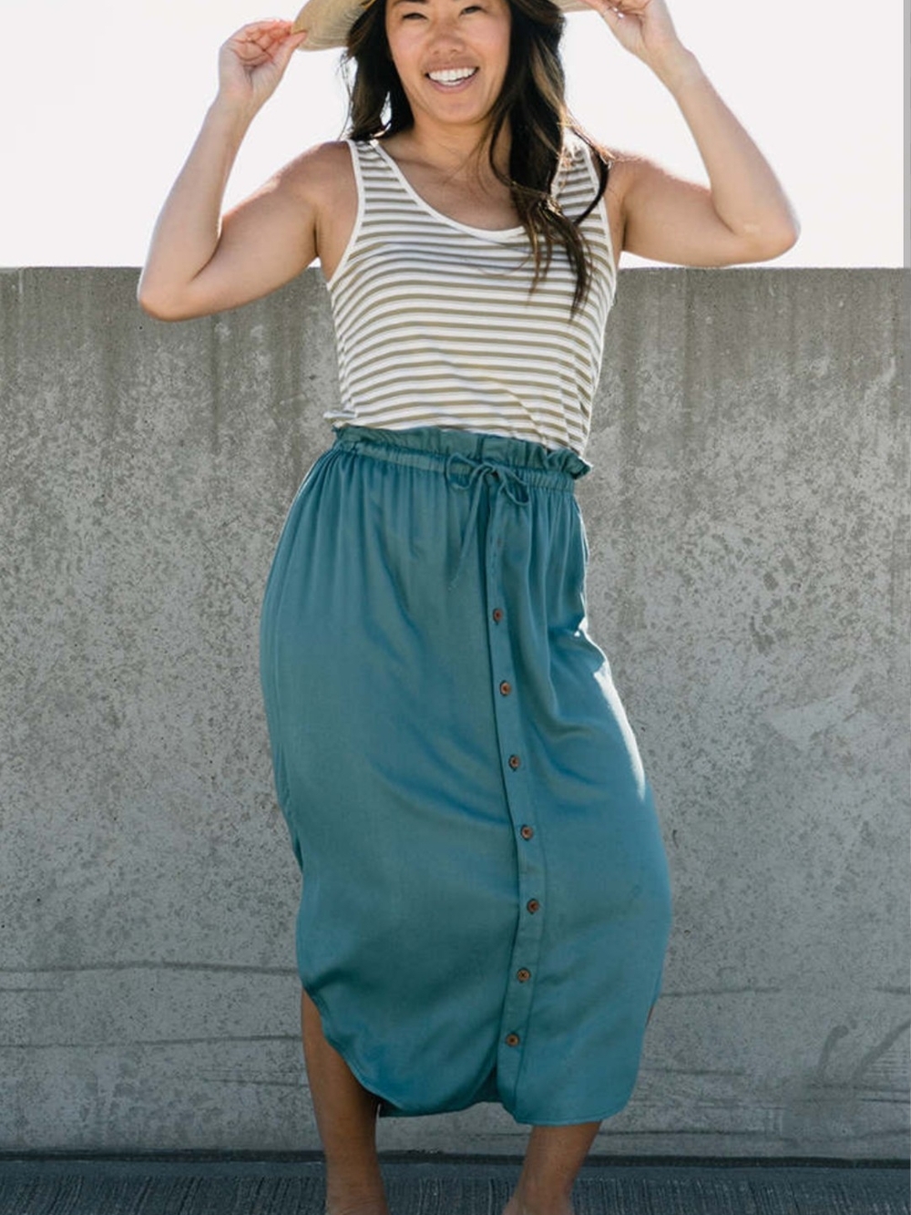 Jackson Rowe Teal Button-Front Paperbag Midi Skirt